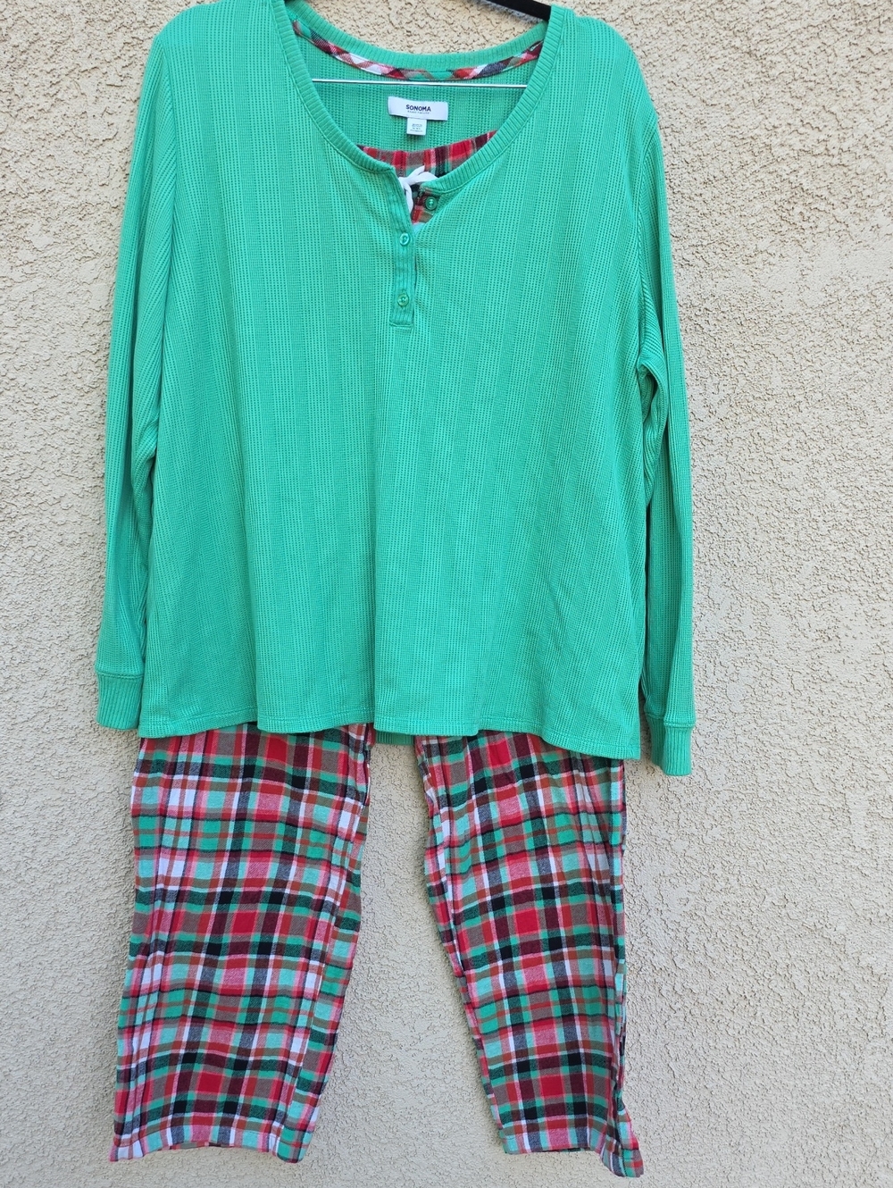 Sonoma Green Thermal Top with Red & Green Plaid 100% Cotton Pajama Pants XXL
